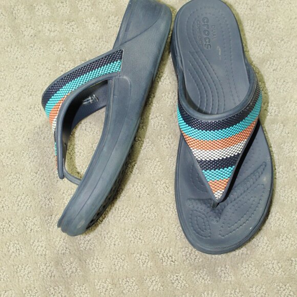 CROCS Shoes - Crocs Monterey Bead Strap Womens Size 8  Navy Blue Wedge Sandals 206641